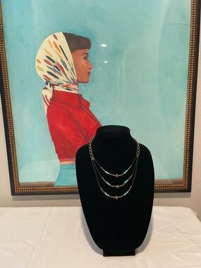 Marie Chavez Layered Turquoise and Black Beaded Gold Chain Necklace - Detailed!